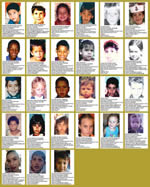 Cartaz miniatura com fotos de 27 crianças desaparecidas no Paraná