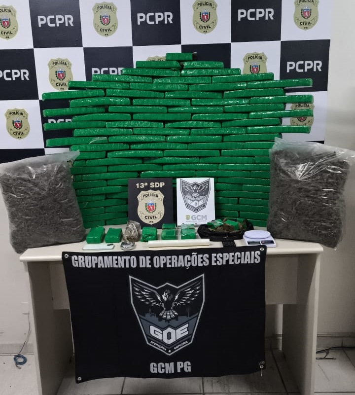 PCPR e GM prendem homem em flagrante com quase 100 quilos de drogas em Ponta Grossa