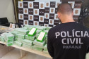 Policial civil de costas com droga apreendida