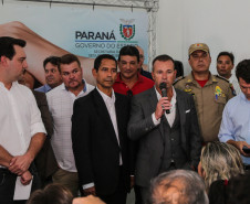 Delegado-geral adjunto da PCPR falando durante solenidade de inauguração da Delegacia Cidadã de Paranaguá 