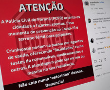 Ilustração com texto alertando sobre golpes