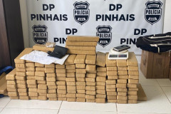 Dezenas de tabletes de droga, empilhados no chão.