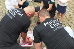 Dois policiais civis fazendo demonstração