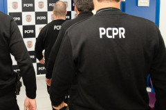 Vários policiais civis de costas