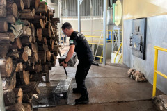 Policial civil empilhando tabletes de droga