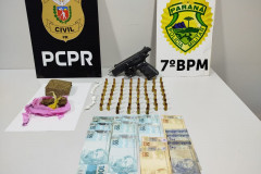 PCPR e PMPR prendem homem em flagrante por tráfico de drogas e porte ilegal de arma de fogo de uso restrito em Cidade Gaúcha
