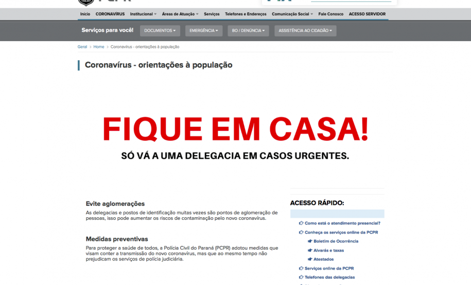 Print de tela da página criada pela polícia civil.