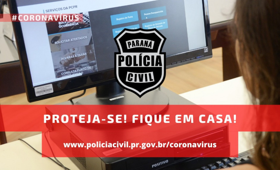 Ilustração com mensagem da polícia civil sobre o coronavírus