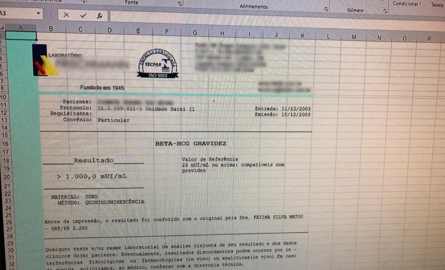 Teste de gravidez falsificado