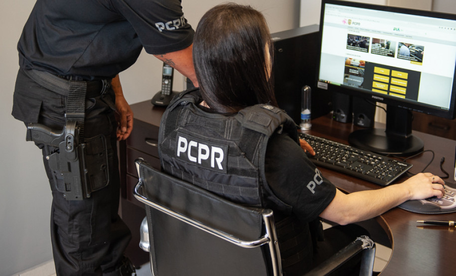 Dois policiais civis ao computador