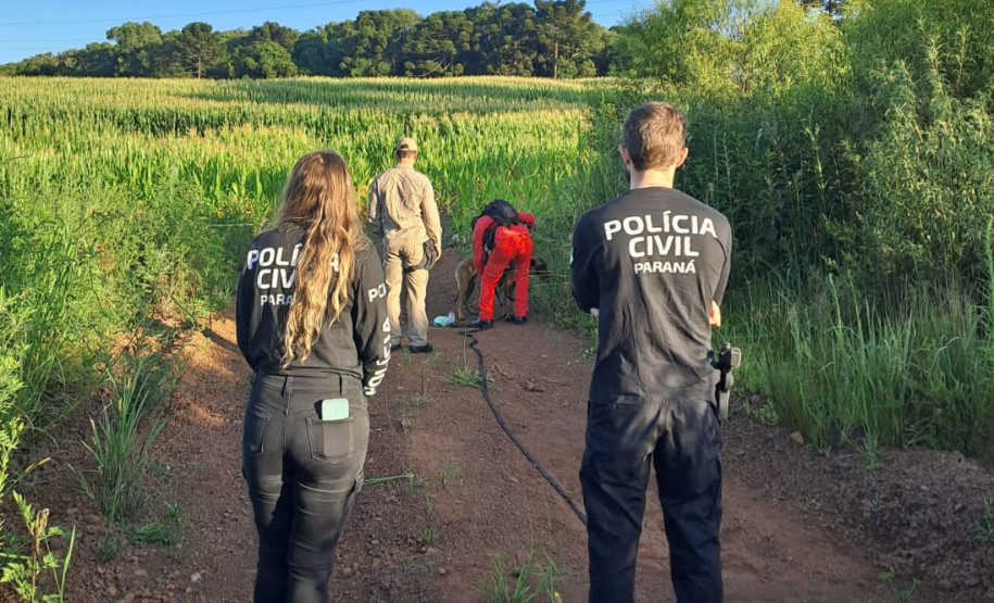 Policiais civis observam local