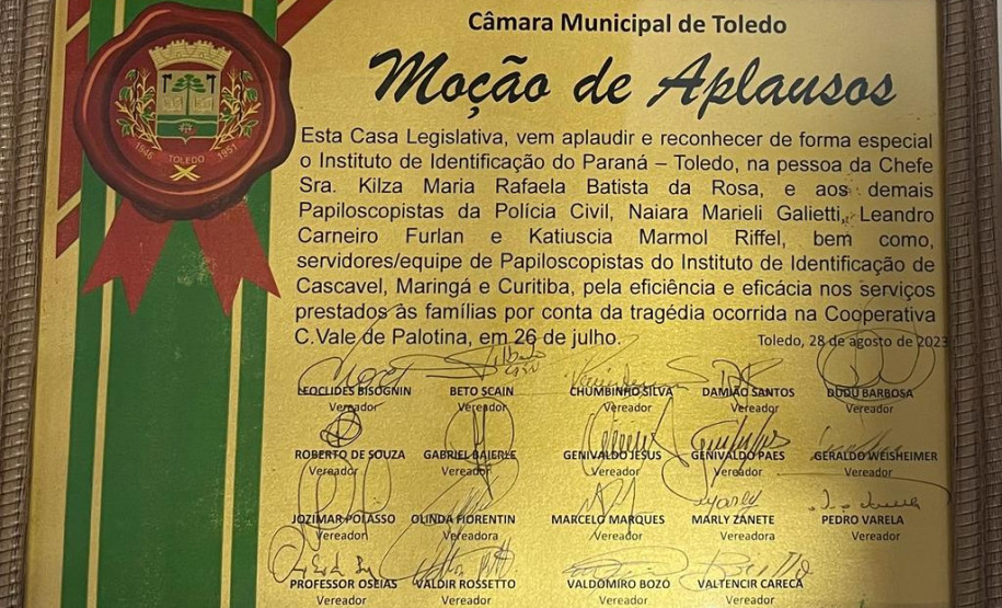 PCPR recebe moção de aplausos em Toledo