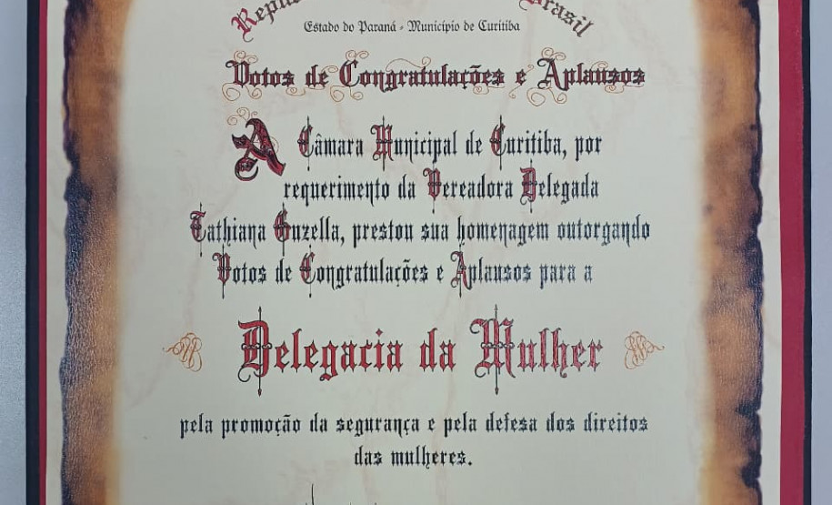 PCPR é homenageada na Câmara Municipal pelo trabalho da Delegacia da Mulher de Curitiba