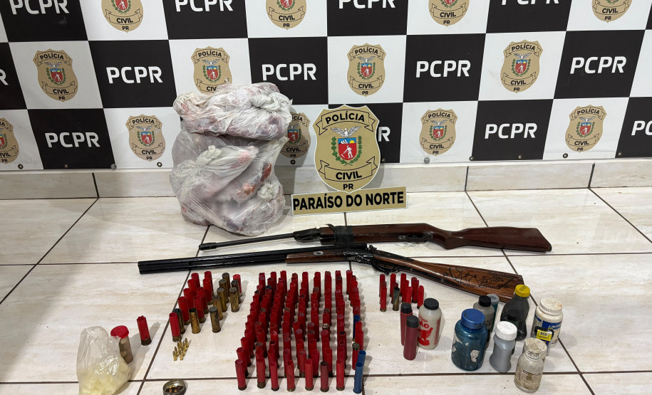 PCPR prende homem por posse irregular de arma de fogo e apreende mais de 17 quilos de carne de caça em Paraíso do Norte