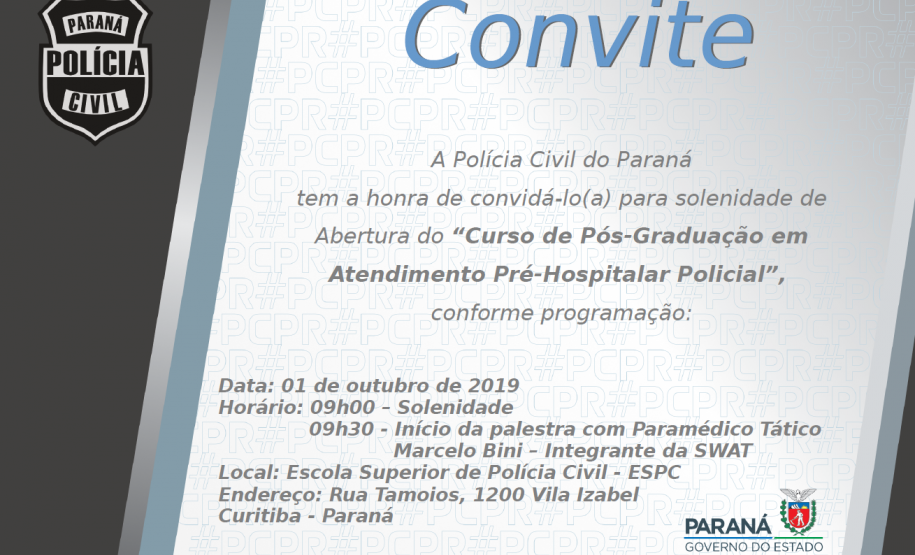 PCPR inicia curso de pós-graduação em Atendimento Pré-Hospitalar Policial